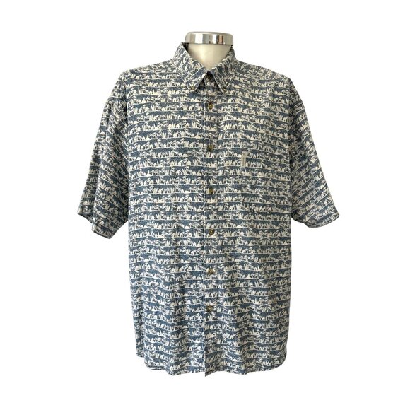COLUMBIA~ Mens Casual Cotton Button-Up Shirt ~ Nature Print Short Sleeve~XXL - Picture 1 of 10